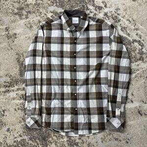 7 Diamonds Shirt Mens Medium Button Up Pearl Snap Brown White Plaid Southwestern